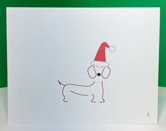 Dachshund Red - Christmas Hat - Custom Blank Notecards - Set of 10