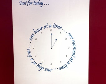 Clock - Just for Today - Blue - Large Blank Note Card - Customizable