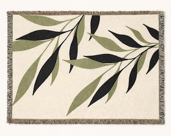 Olive Green Throw Blanket | Botanical Cotton Woven Throw | Modern Minimalist Home Decor | Olive Study No. 01