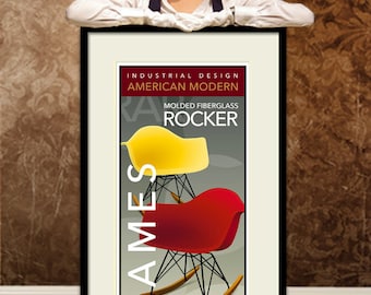 Mid Century Modern Charles Ray Eames Rocker Chair American Design 1950 Wall Deco Decor Print Poster Retro Industrial Art Gothampark Gavron