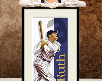 Babe Ruth New York Yankees Baseball Print Hall of Fame Cooperstown Poster Gifts For Men Deco Modern Mid Century Retro Art Gothampark Gavron