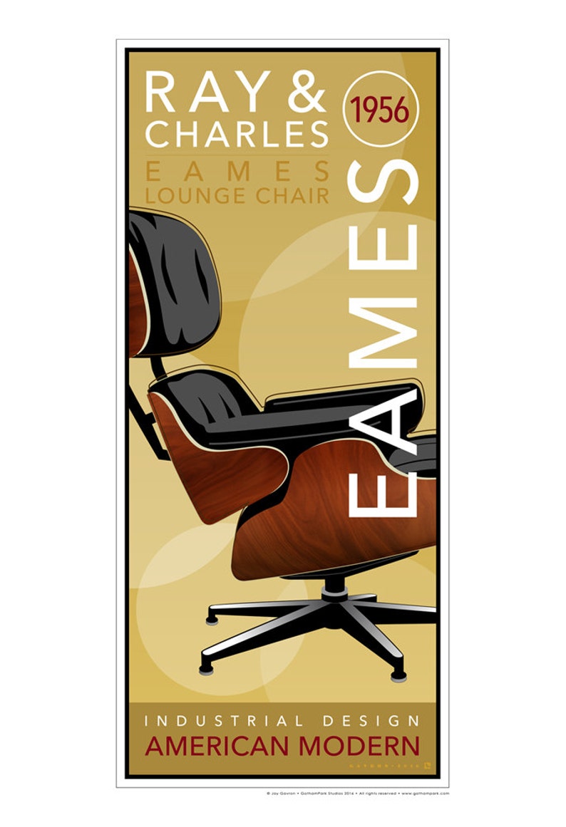 Mid Century Modern Charles Ray Eames Lounge Chair American Design 1956 Wall Deco Decor Print Poster Retro Industrial Art Gothampark Gavron image 2