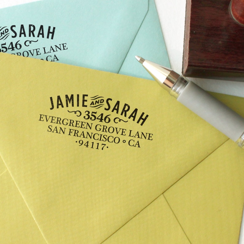 Custom return address stamp WOOD TYPE DESIGN with wood handle Etsy