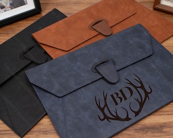 Carpeta de cuero personalizada, carpeta para documentos de cuero A4, carpeta de cuero personalizada, organizador de archivos de papel, regalo de graduación, regalo del Día del Padre