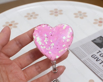 Porta credencial de corazón con lentejuelas, de resina, para enfermera, partera, estudiante, tarjetero, regalo para ella, regalo para enfermera.