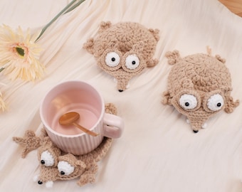 Posavasos de ardilla de ganchillo hecho a mano, posavasos de animales adorables, posavasos de ganchillo divertidos, decoración de escritorio, regalo de inauguración de casa, regalo para ella, regalo del Día de la Madre