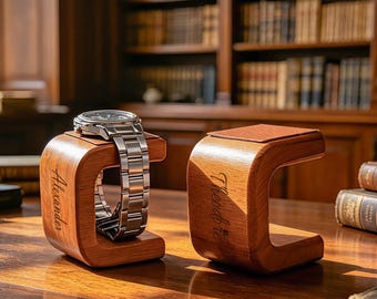 Personalized Minimalist Wooden Watch Stand,Wooden Desk Watch Display Organizer,Watch Accessories Stand,Elegant Desk Decor,Gift for Husband
