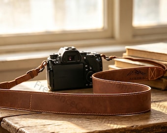 Correa de cámara de cuero personalizada, correa de cámara de cuero genuino marrón personalizada, accesorios de cámara vintage, regalos para fotógrafos, regalos personalizados