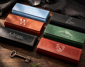 Personalized Name Engrave Sunglasses Case,Custom Leather Eyeglasses Holder,Eyewear Case,Unisex Glasses Case,Groomsmen Gift,Dad Gift,Mom Gift