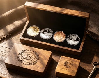 Personalized Walnut 1/2/4 Slot Coin Display Box,Engraved Wooden Coin Holder with Velvet Lining,Challenge Coin Holder,Collector Keepsake Gift