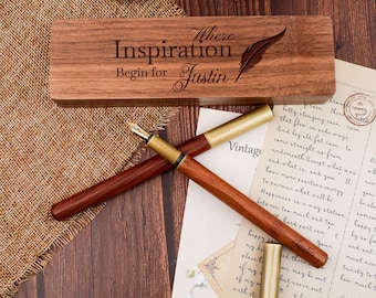 Personalized Wooden Fountain Pen Set,Customized Wooden Fountain Pen and Pen Case,Graduation Gift,Corporate Gift,Teacher Gift,New Job Present