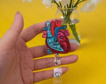 Carrete de insignias de corazón anatómico, carrete de insignias de corazón, insignia retráctil de enfermera, doctora, cardiología, enfermera, cardiocirujano, regalo de Navidad