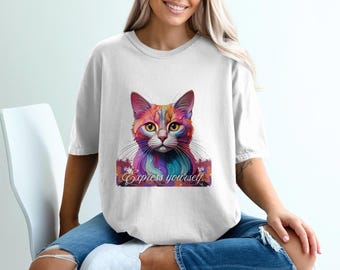 Colorful Cat Portrait, Express Yourself Art, Unique Home Decor, Gift for Cat Lovers, Other