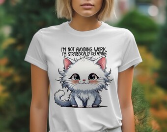 Cute White Cat T-Shirt, Kawaii Kitten Tee, Anime Style Pet Shirt, Cartoon Animal Gift, Whimsical Design T-Shirts, Funny Cat T Shirts