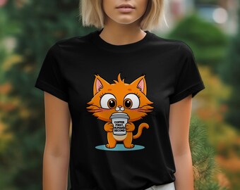 Coffee Cat T-Shirts, Funny Cat Shirt, Coffee Lover Gift, Cute Kitten Tee, Gift for Cat Mom, Animal T-Shirts, Sarcastic T-Shirts