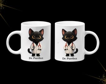 Doctor Cat Mug – Dr. Purrfect – Cute Edition – 11oz Coffee Cup – Funny Gift for Cat Lovers, Kids, Nurse or Doctor Appreciation