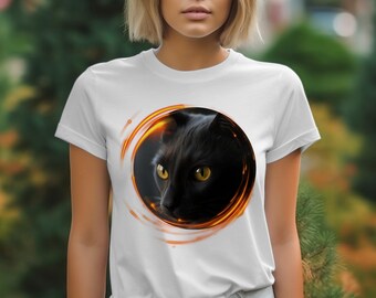 Black Cat T-Shirt, Yellow Eyes, Pet Lover Gift, Feline Tee, Cat Portrait, Unique Design, Stylish T-Shirts, Trendy Clothing