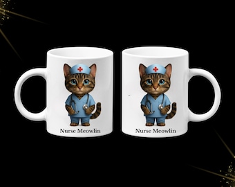 Nurse Meowlin Mug – Cute Pixar-Style Cat Nurse | Gift for Nurses, Healthcare Workers, Cat Lovers | 11oz Ceramic Coffee Cup