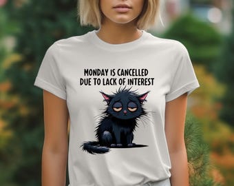 Monday Cancelled T-Shirts, Funny Cat Tees, Grumpy Cat Lover Gifts, Monday Blues Apparel, Sarcastic T-Shirt, Lazy Day Shirts