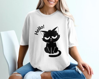 Hello Cat Other, Grumpy Cat Design, Cute Black Cat Illustration, Sarcastic Feline Art, Cartoon Cat Gift, Unique Pet Lover Present