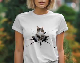 Cute Cat T-Shirts, Funny Cat Bursting, Hole in Ground T Shirts, Kitten T Shirt Design, Cat Lover T Shirts, Crazy Cat Lady T Shirts
