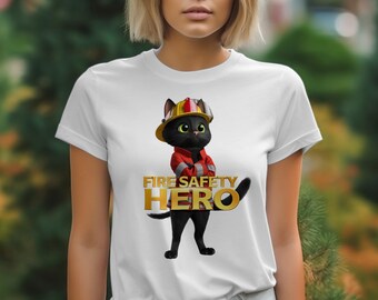 Fire Safety Hero T-Shirt, Cat Firefighter Tee, Funny Cat Shirt, Cartoon Cat, Cute Cat Shirt, Animal T Shirt, Firefighter T Shirts