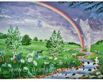 Rainbow Bridge, Pet art , Native american art , print dog cat horse bird , Eli Thomas Art