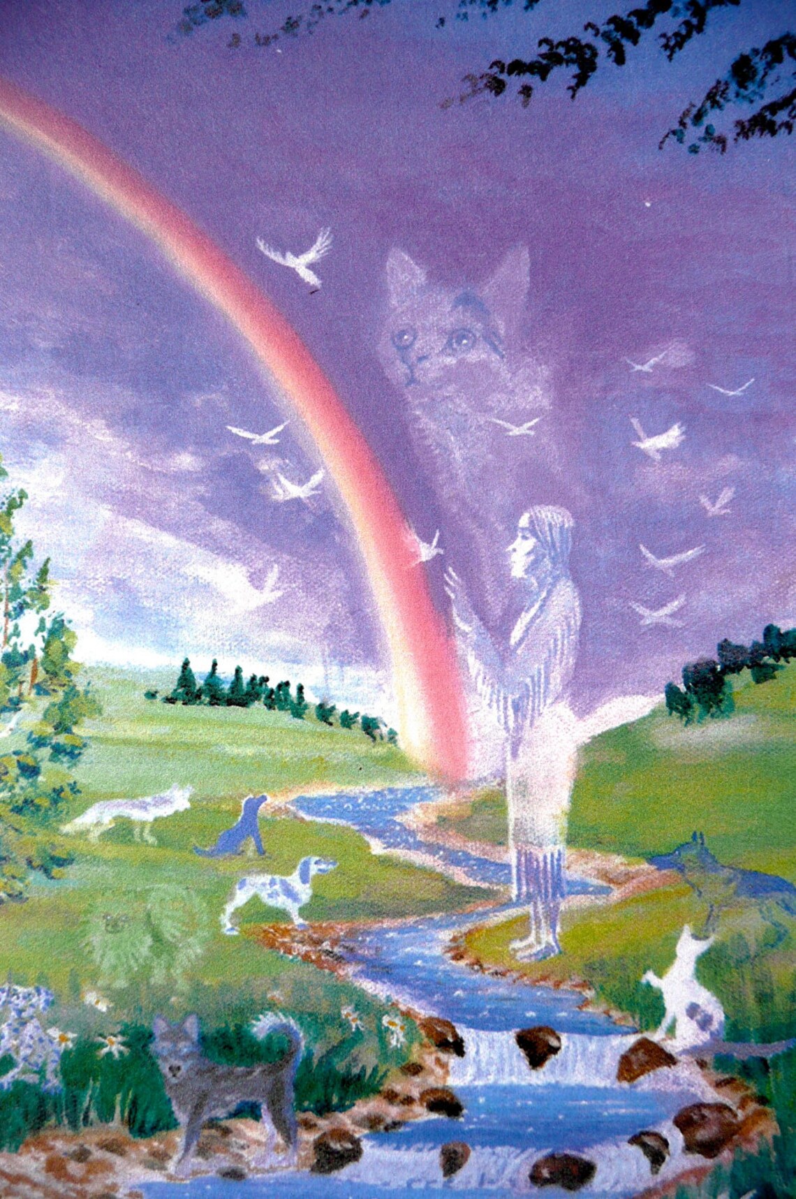 Pet Art , Rainbow Bridge, Native American Art, Dog Cat Horse Bird, Gift