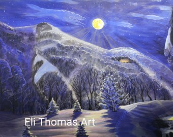 Wolf totem, howling wolf art print , animal art,Native American art , Indian art, Eli Thomas Art , nature art gift, home decor , Blue winter