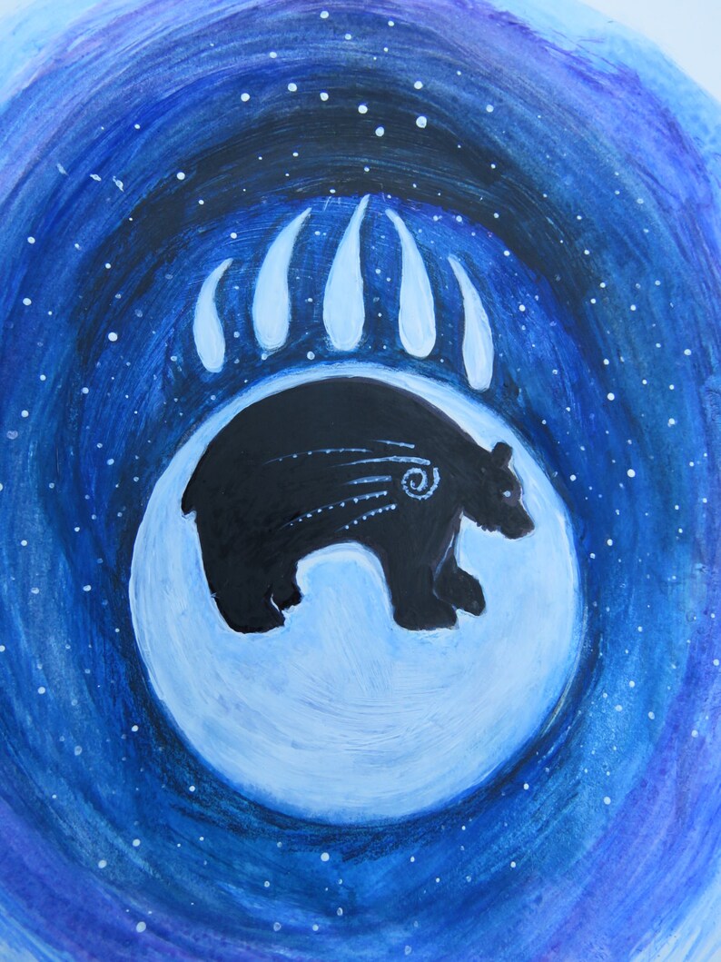 Bear art nature art animals blue bear moon art bear | Etsy