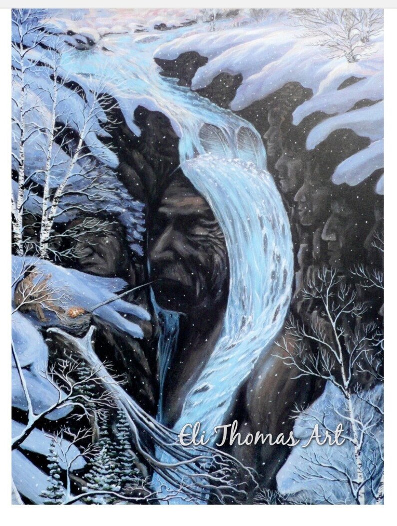 Waterfalls, gift art, Eli Thomas Art, Native american art, decor, nature art prints, fine art reproduction, blue, white decor, Home decor image 1