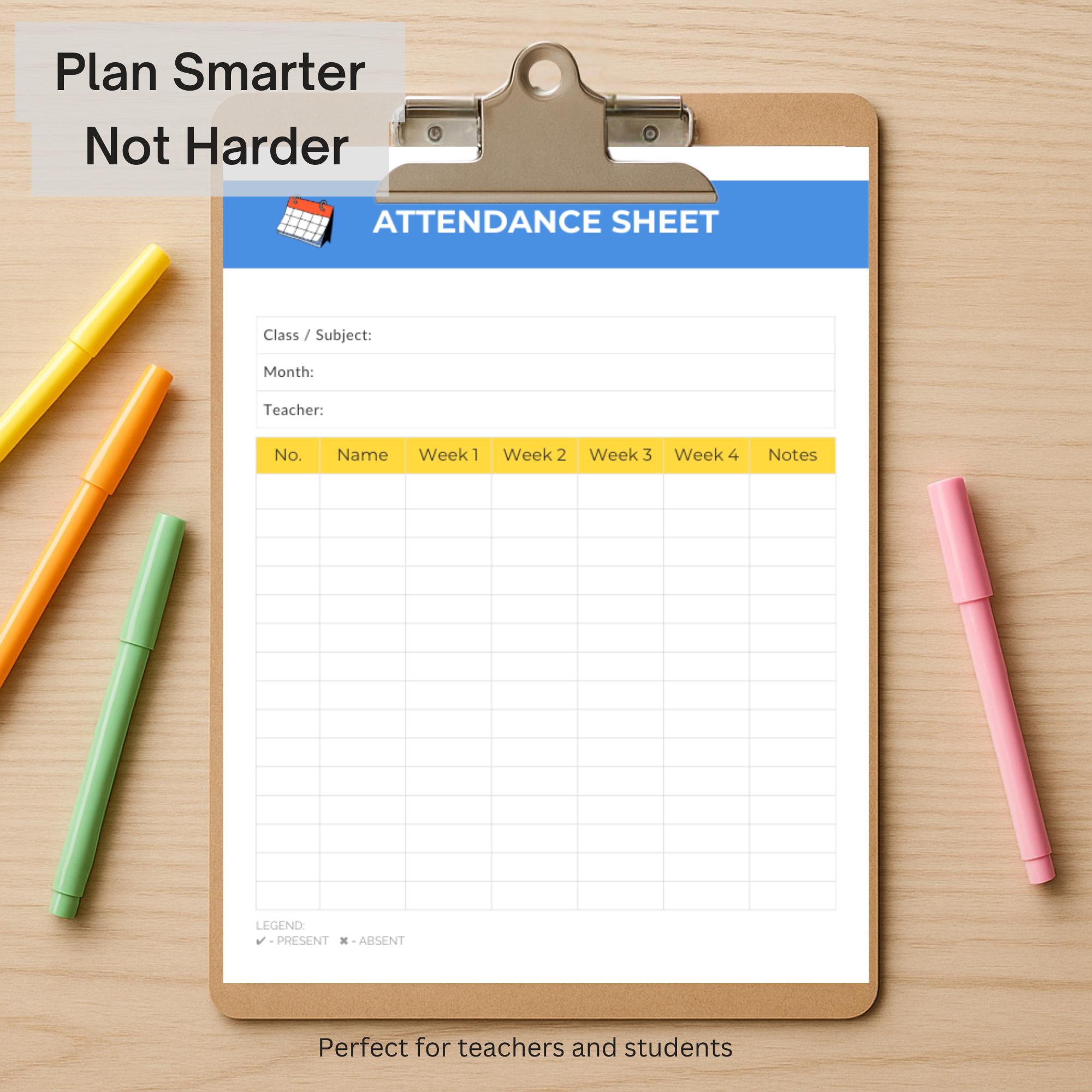 Editable Attendance Sheet Template | Canva Template | Teacher Printable ...