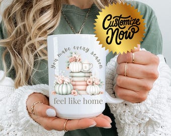 Cottagecore Fall Mug: Personalized Pumpkin & Books Ceramic Mug