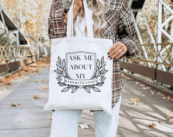 Ask Me About My Hyperfixation Canvas Tote Bag | Aesthetic Cotton Tote, ADHD Gift, Teacher Tote, Coworker Thank You Gift