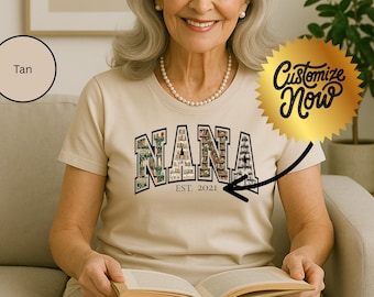 Personalized Nana T-Shirt: Cottagecore Bookshelf Collage, Custom Grandma Gift