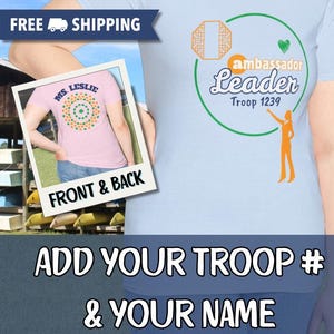 Girl Scout Ambassador Troop Leader Personalized T-Shirt - Front & Back Light Blue