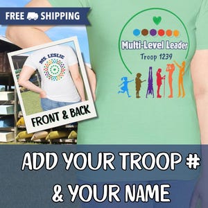 Girl Scout Multi-Level Troop Leader Personalized T-Shirt - Front & Back Mint Green