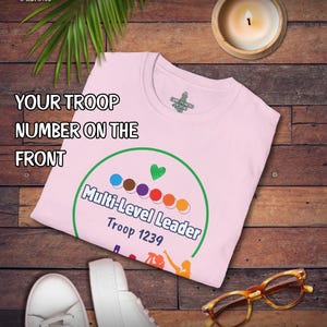 Girl Scout Multi-Level Troop Leader Personalized T-Shirt - Front & Back Light Pink
