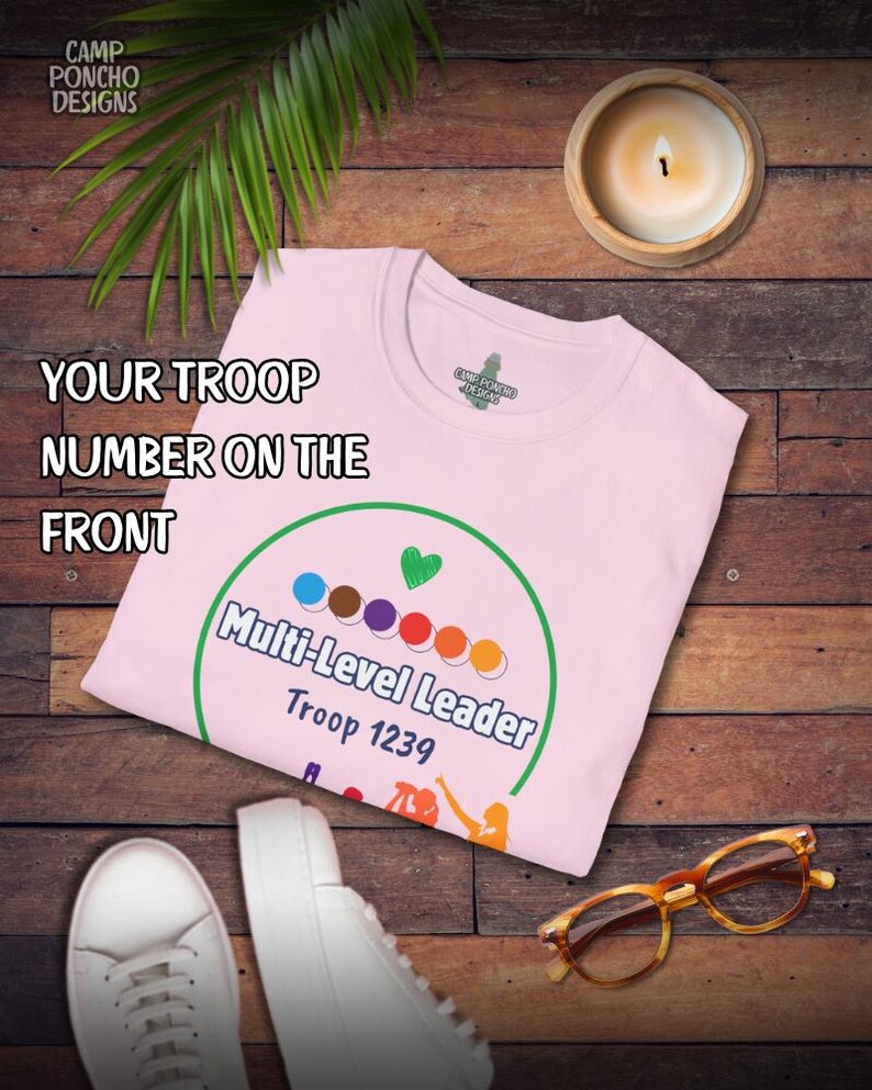 Girl Scout Multi-Level Troop Leader Personalized T-Shirt - Front & Back Light Pink
