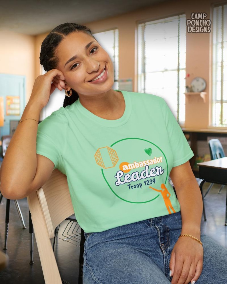 Girl Scout Ambassador Troop Leader Personalized T-Shirt - Front & Back Mint Green