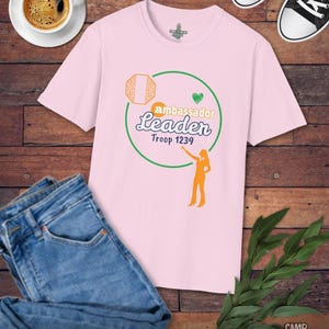 Girl Scout Ambassador Troop Leader Personalized T-Shirt - Front & Back Light Pink