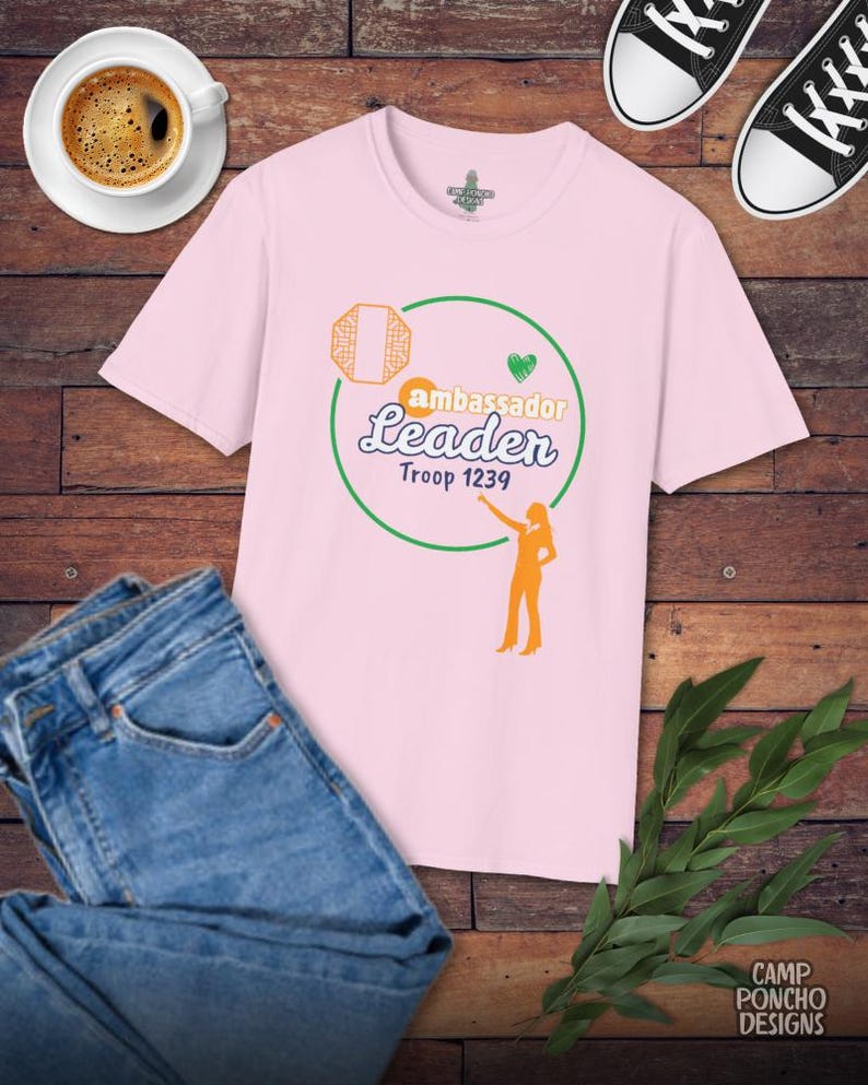Girl Scout Ambassador Troop Leader Personalized T-Shirt - Front & Back Light Pink