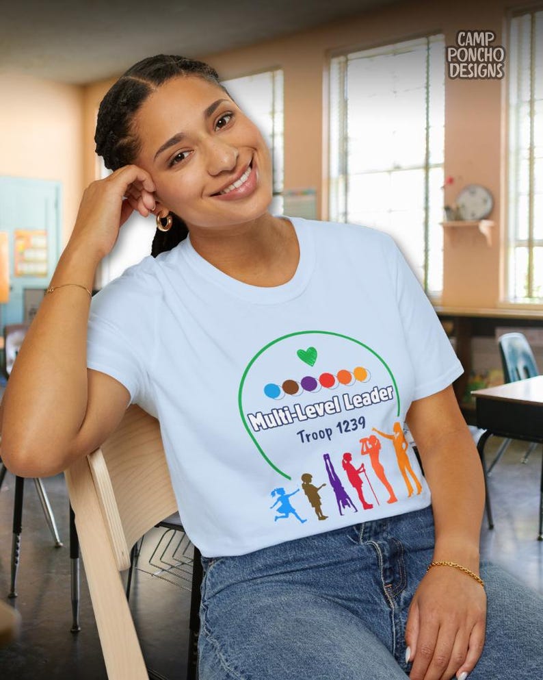 Girl Scout Multi-Level Troop Leader Personalized T-Shirt - Front & Back Light Blue