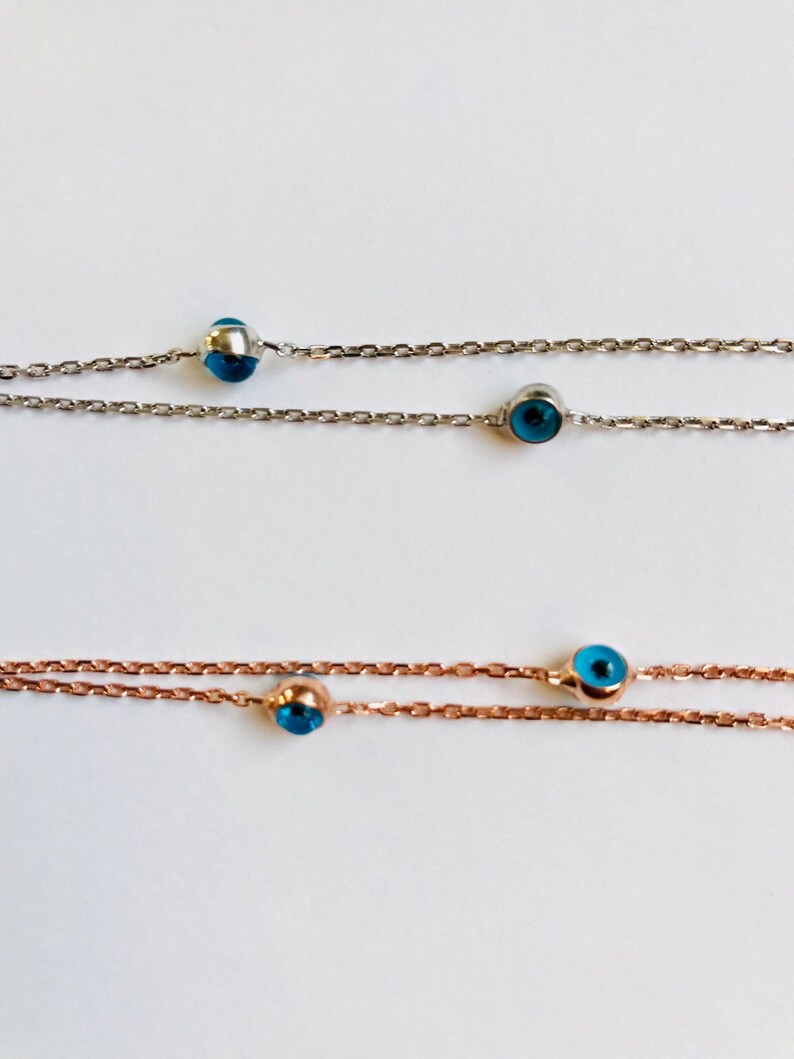 Gift for Her Bridesmaid Gift Luck Charm Bracelet Double Chain Sterling Silver Evil Eye Bracelet Many Evil Eyes Bracelet,Nazar Bracelet