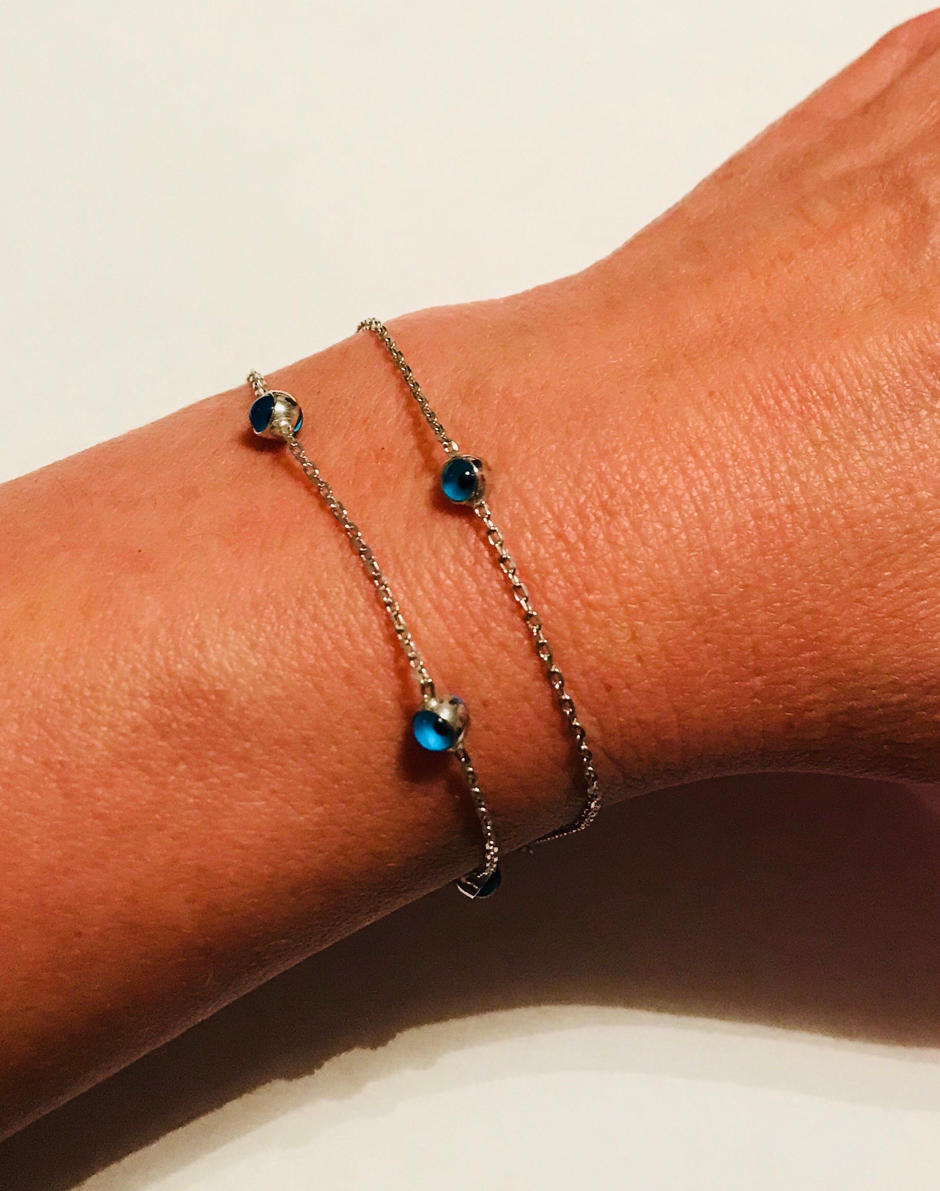 Sterling Silver Evil Eye Bracelet , Evil Eye Silver Bracelet,nazar