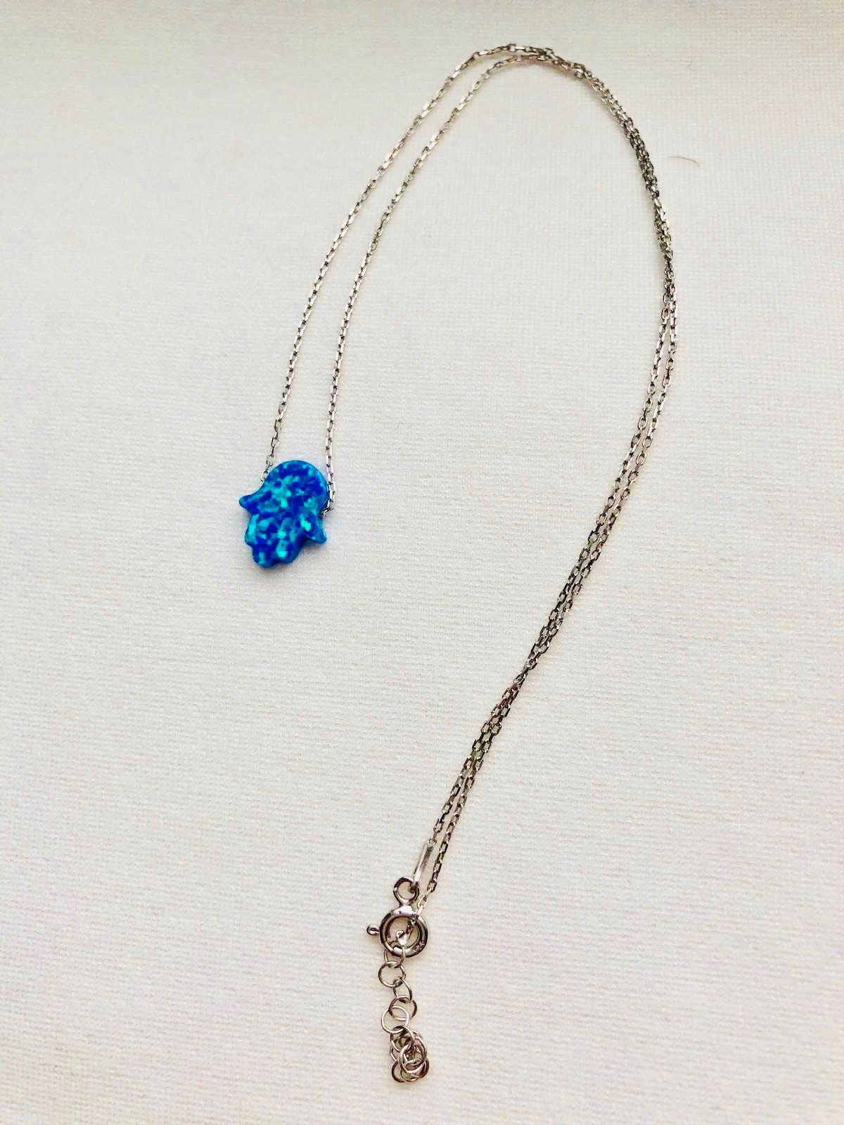 Sterling Silver Hamsa Necklace Blue Opal Hamsa Charm Pendant - Etsy