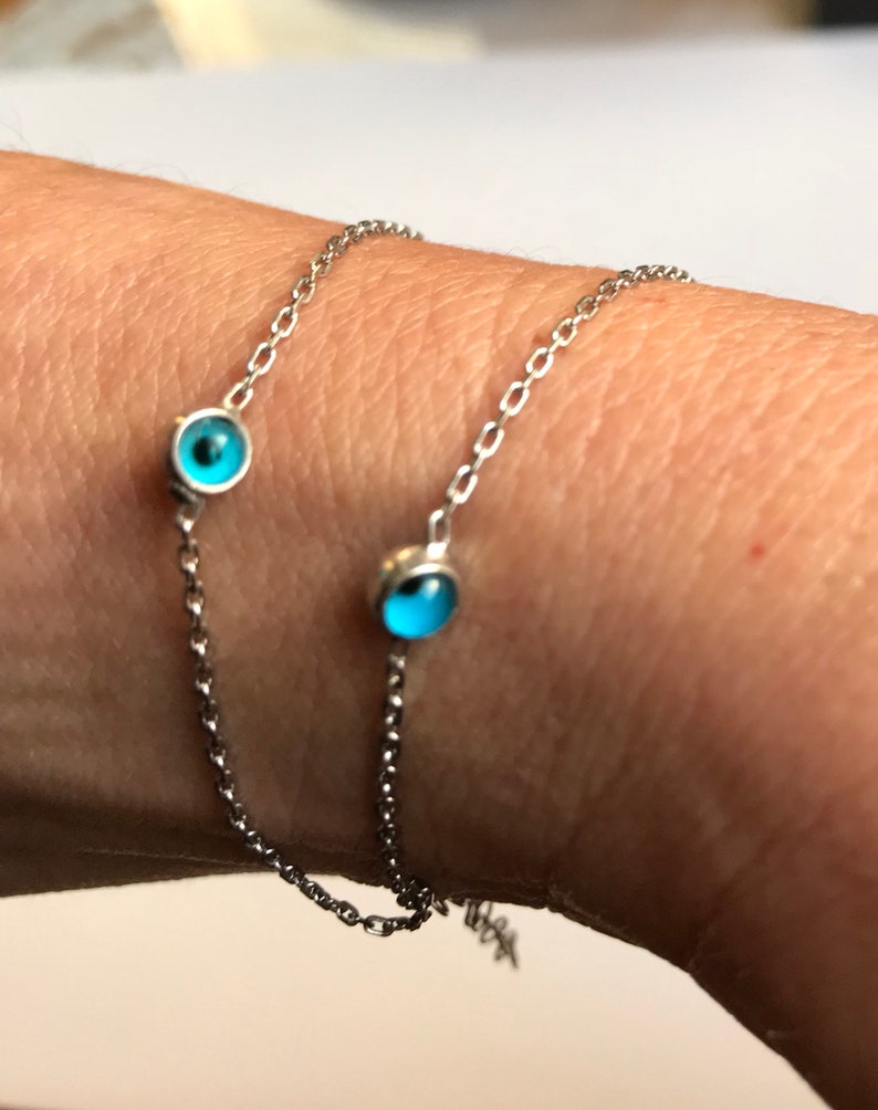 Gift for Her Bridesmaid Gift Luck Charm Bracelet Double Chain Sterling Silver Evil Eye Bracelet Many Evil Eyes Bracelet,Nazar Bracelet