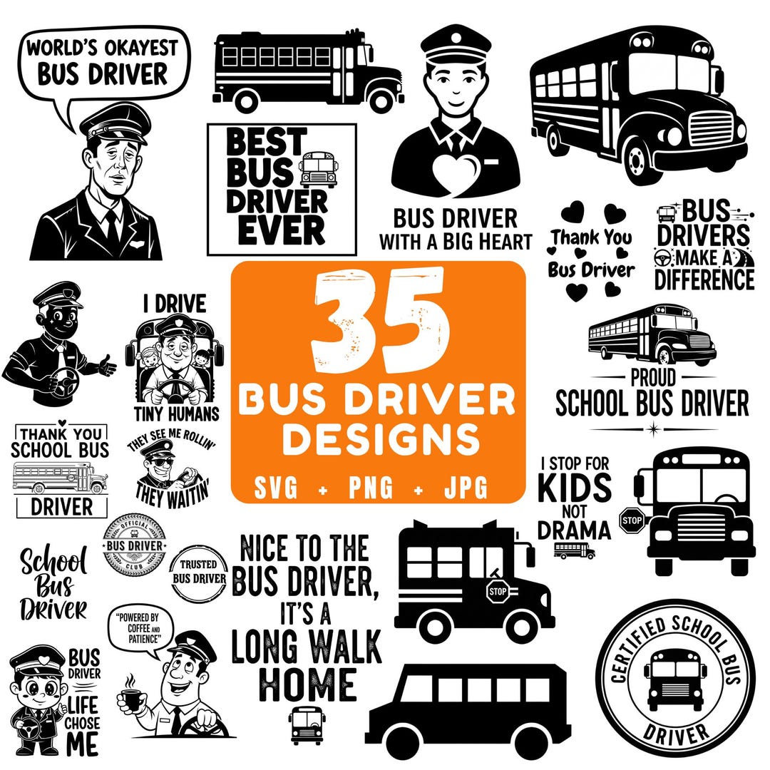 Bus Driver SVG Bundle | 35 School Transportation Designs (digital ...