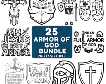 Armor of God SVG-bundel | Christian Warrior gesneden bestanden voor Cricut | Ontwerpen voor spirituele strijd