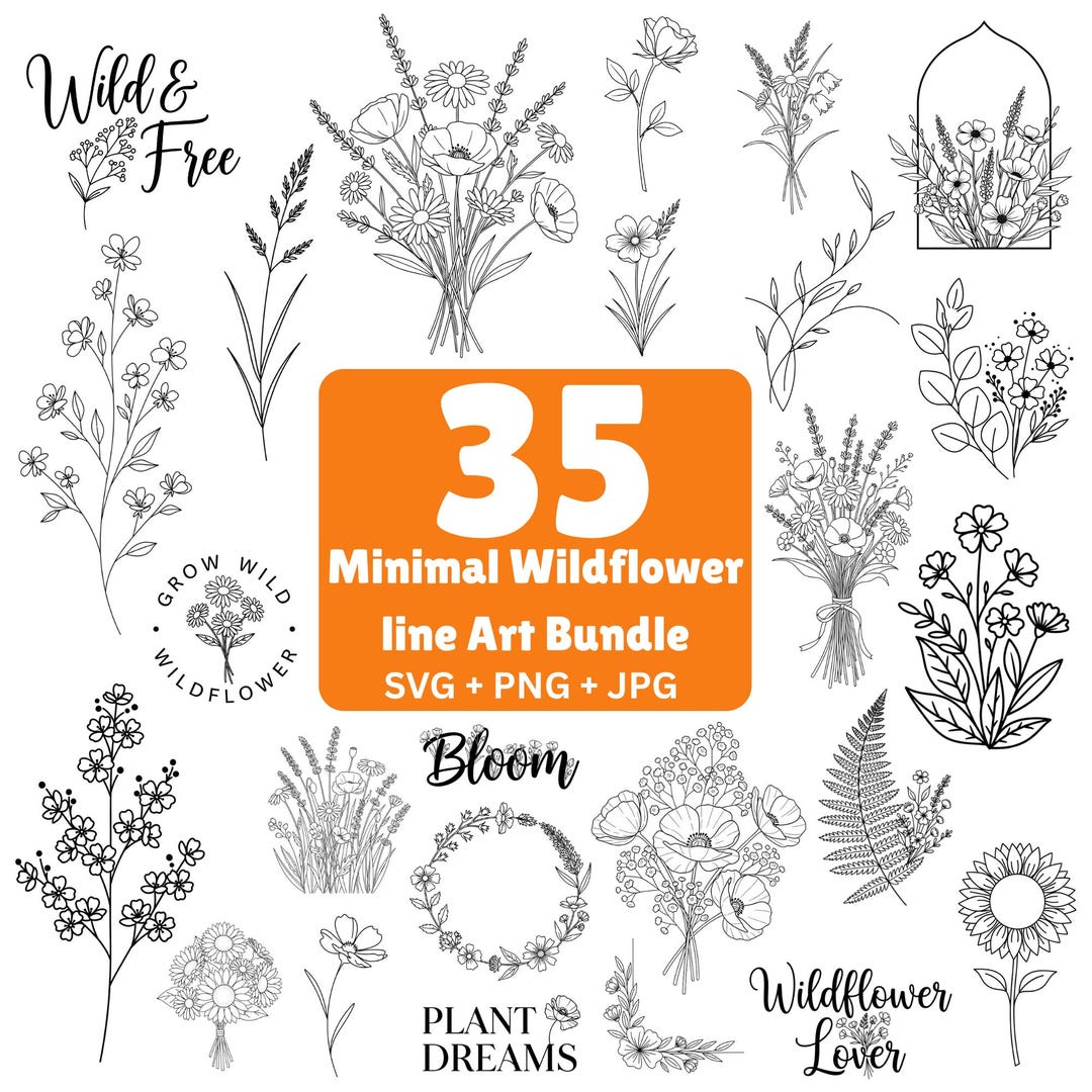 Wildflower Line Art SVG Bundle | Minimalist Floral Designs (digital ...